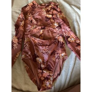 Art Class Girls‎ Swim Suit Size 10-12 One Piece Long Sleeve Pink Floral